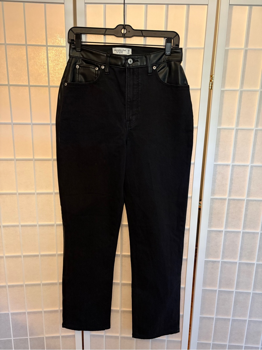 Abercrombie & Fitch Black Straight-Leg Jeans with Faux Leather Trim